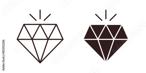 Diamond icons. thin line and glyph vector icons pack on white background