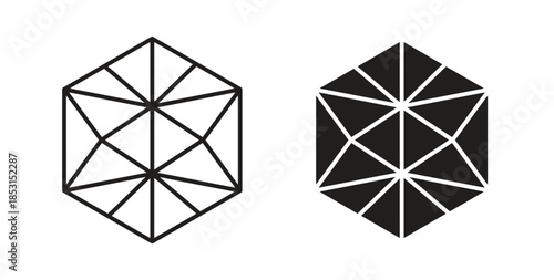 Dice d20 icons. thin line and glyph vector icons pack on white background