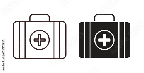 Doctor bag icons. thin line and glyph vector icons pack on white background