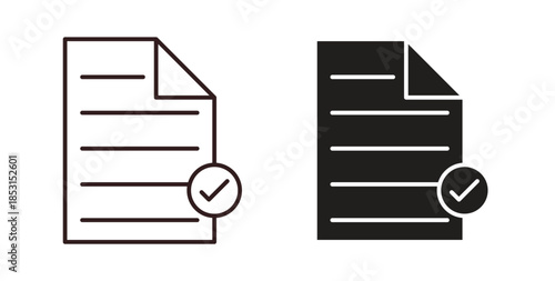 Document accept icons. thin line and glyph vector icons pack on white background