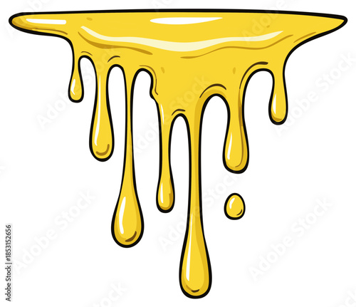 Cartoon illustration of golden honey or syrup dripping down in a thick gooey liquid flow