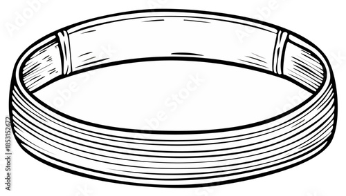 Detailed hand-drawn illustration of a simple metal ring with concentric ribbed texture