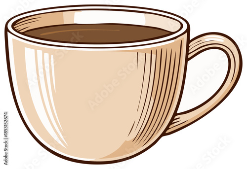 Illustration of Steaming Hot Drink in Brown Mug, Breakfast Beverage Cartoon