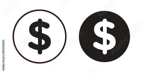 Dollar icons. thin line and glyph vector icons pack on white background