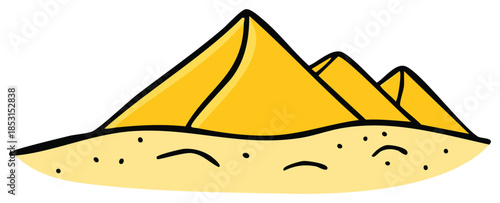 Simple doodle illustration of Egyptian pyramids in a sandy desert