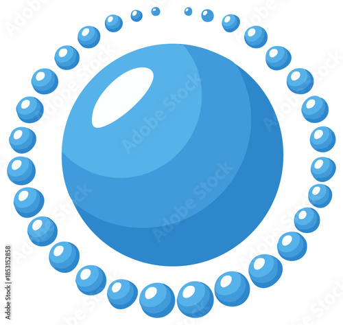 Blue Spheres Circle a Central Ball Point in an Orbit Pattern for a Logo Design