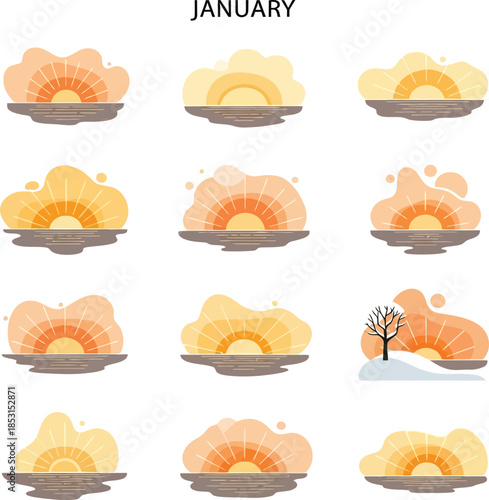 Warm sunrise over a minimalist landscape with vibrant sky gradients