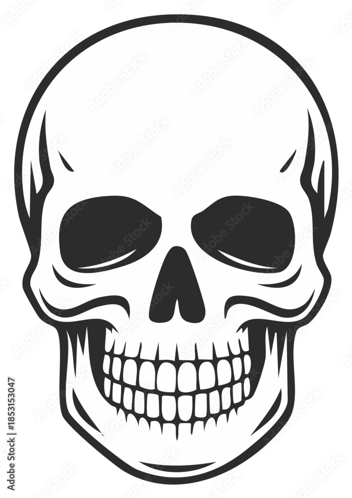 Fototapeta premium Monochromatic Human Skull Face Outline with Empty Eye Sockets and Open Mouth