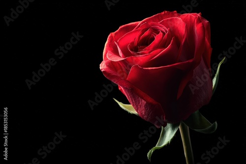 Close-Up Red Rose Against Black Background Elegant Romantic Studio Still Life Flower