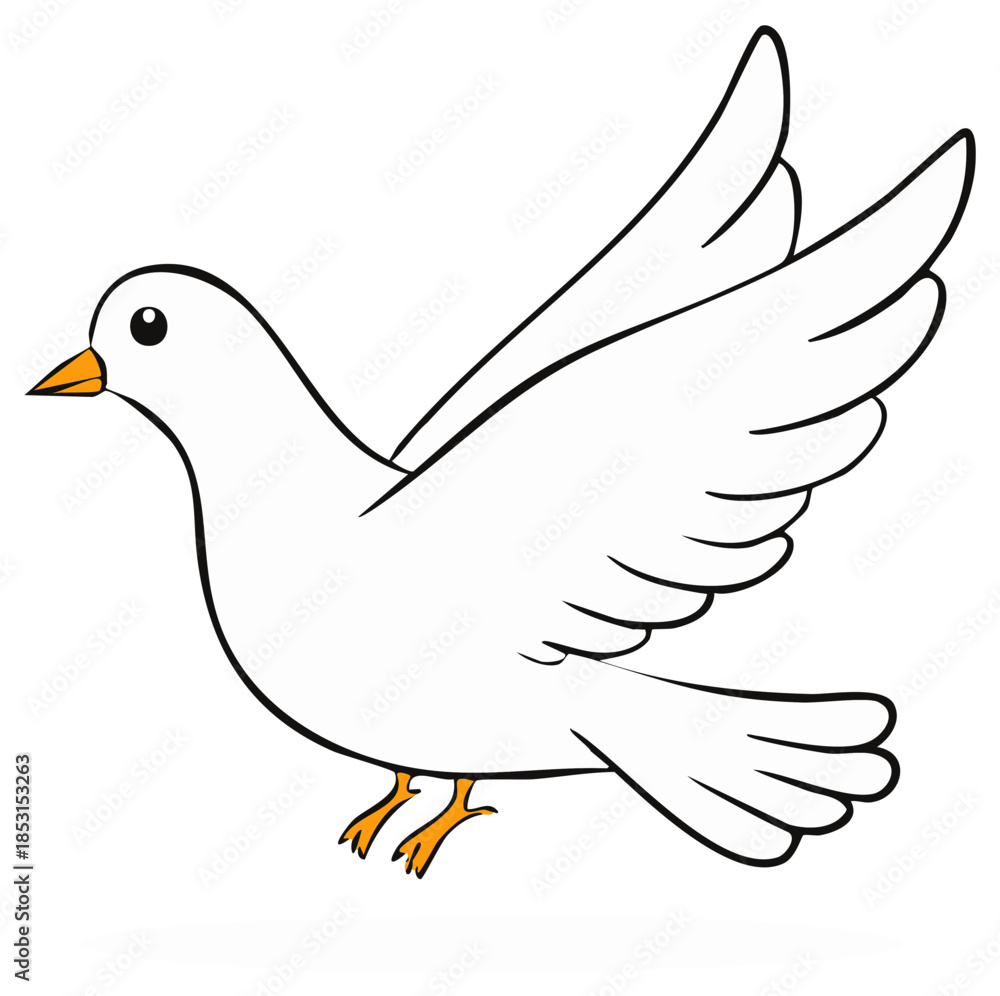 Obraz premium Cartoon white dove flying, a simple vector illustration and symbol of peace.