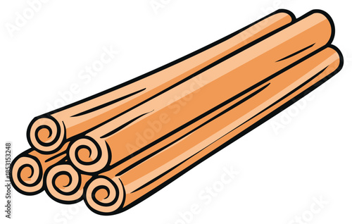 A stack of brown cinnamon sticks with a stylized illustration outline and soft gradient shading