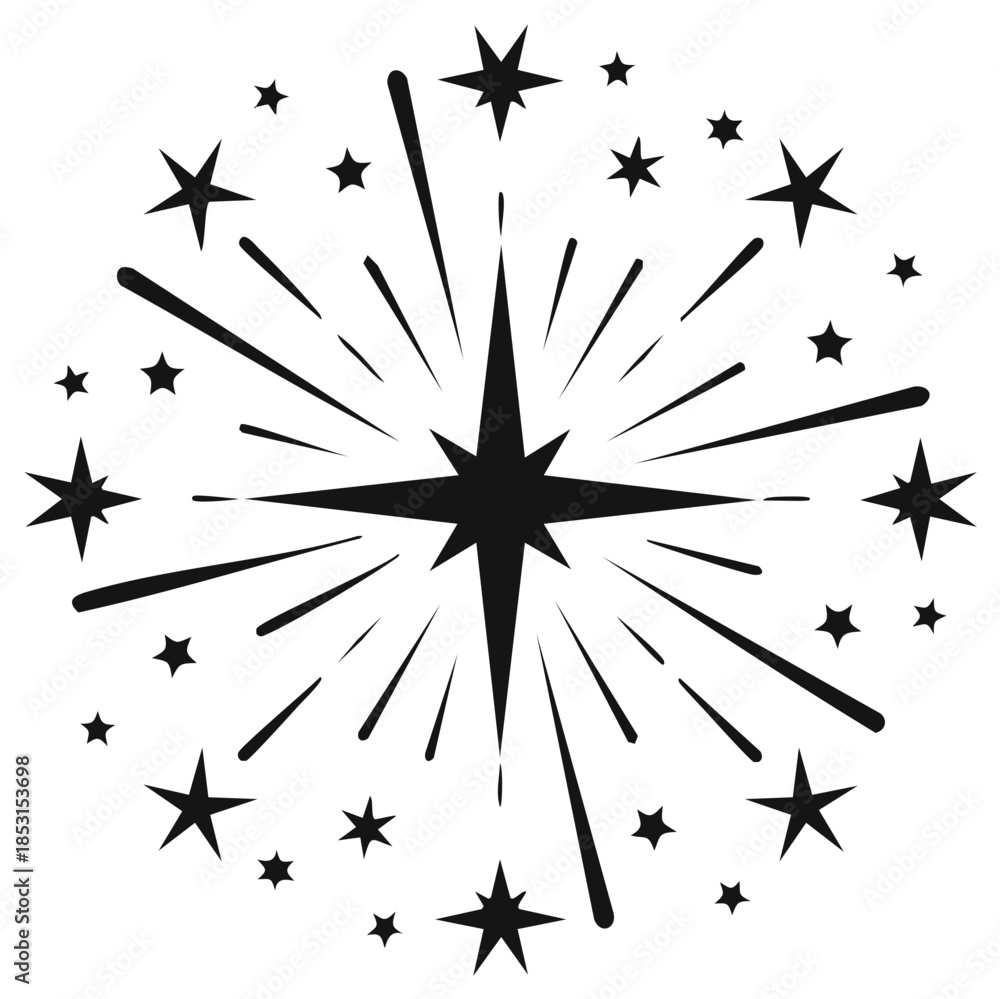 Fototapeta premium Celestial Sparkle Starburst Decorative Star Design Festive Celebration Element Icon