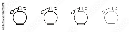 Round perfume bottle icons, Set of linear icons. Black linear palm icons