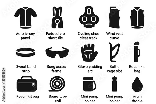 Bottle bib aero vector icon curve cycling holder gear bag kit icons