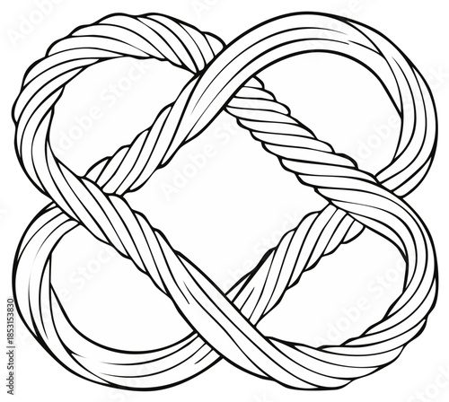 Interwoven Rope Illustration: Twisted Cord Forms Geometric Knot for Texture Design
