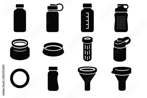 Bottle refill cap volume water funnel cover vector icon stabilizer flap body