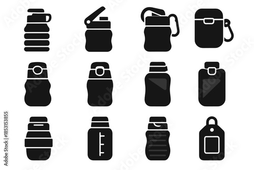 Rib shape foldable travel icons hinge bottle tile icon rolling vector panel