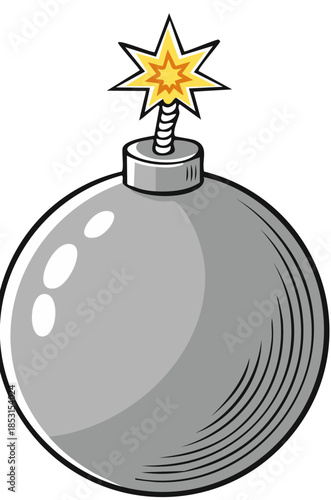 Danger Symbol Exploding Bomb with Lit Fuse and Starburst Effect Graphic