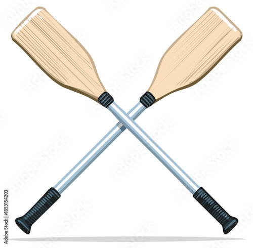 Crossed Wooden Paddles Illustration for Boating, Rowing, and Water Sports Activities