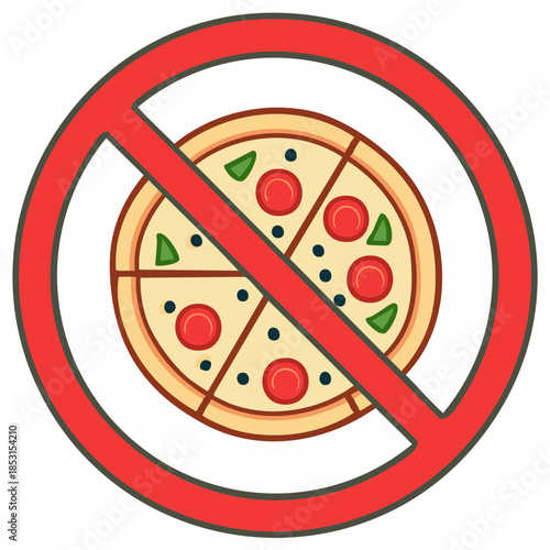 No Pizza, Pizza Ban Icon, Pizza Prohibition Symbol, Junk Food Restriction, Healthy Diet Illustration
