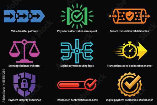 Digital payment icons for secure transaction processes and online banking