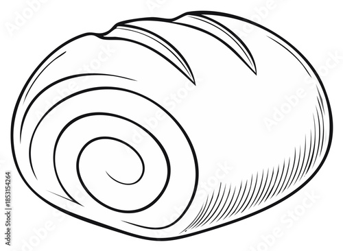 Illustration of a bread loaf baked good with spiral design and black outline