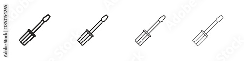 Screwdriver icons, Set of linear icons. Black linear palm icons