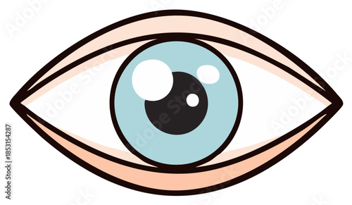 Cartoon Style Human Eye Illustration with Bright Blue Iris and Pupil
