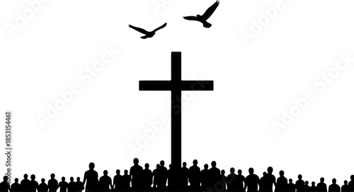 Jesus Christ Crucifixion Silhouette with Followers Vector