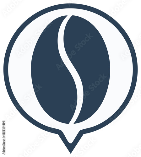 Stylized coffee bean inside a location pin icon symbolizing coffee shop or cafe