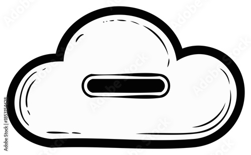Hand drawn cloud icon with minus sign symbolizing data removal or offline status