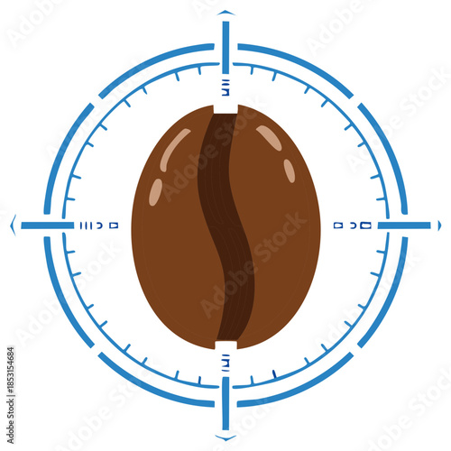 Modern vector illustration of a coffee bean in a futuristic blue target scope