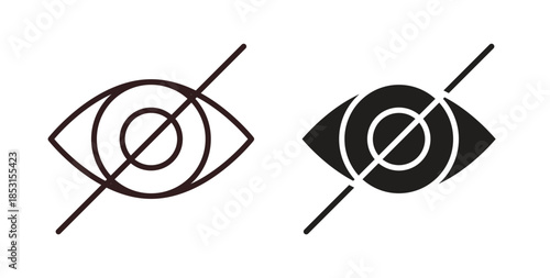 Eye crossed icons. thin line and glyph vector icons pack on white background
