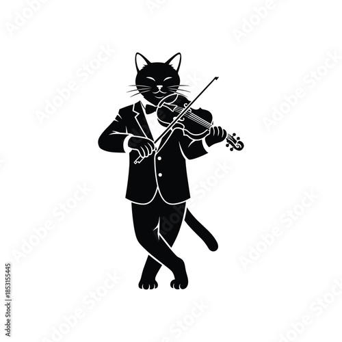 Cat playing violin isolated on white background, Vector, illustration