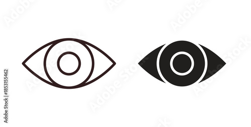 Eye icons. thin line and glyph vector icons pack on white background