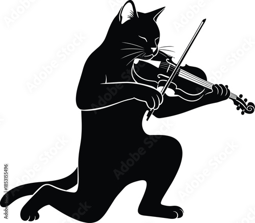 Cat playing violin isolated on white background, Vector, illustration