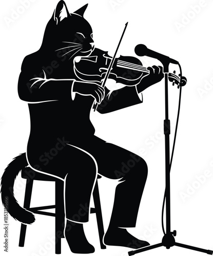 Cat playing violin isolated on white background, Vector, illustration