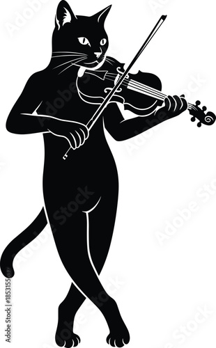 Cat playing violin isolated on white background, Vector, illustration