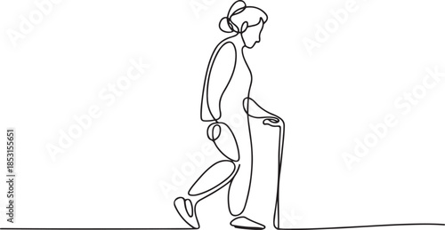 old senior woman walking.one line vector illustration with out background.