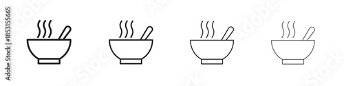 Soup bowl icons, Set of linear icons. Black linear palm icons