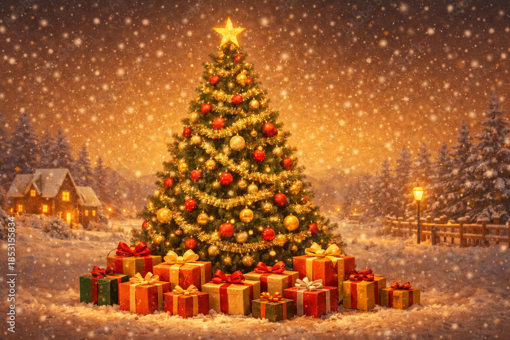 Obraz premium christmas tree and gifts