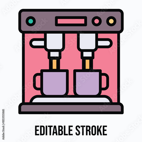 Coffee Machine Icon Isolated Vector Lineal Colour Style Icon, Editable Stroke