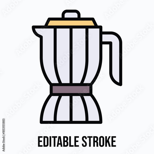 Moka Pot Coffee Maker Icon Isolated Vector Lineal Colour Style Icon, Editable Stroke