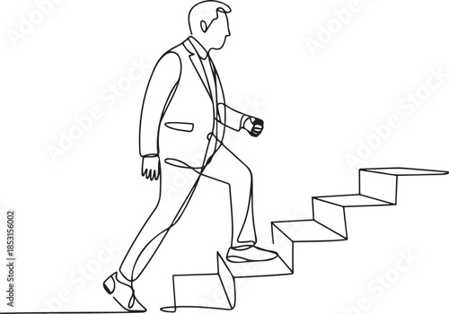 Continuous one line drawing of success business man walk on stair.one line vector illustration with out background.