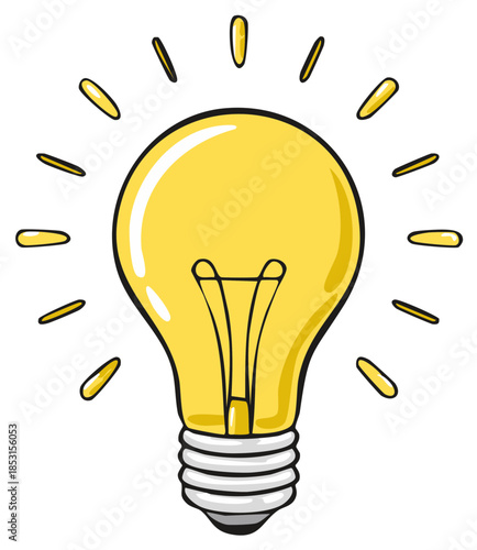 Illuminated Cartoon Light Bulb Symbolizing Ideas, Innovations, and Intellectual Concepts