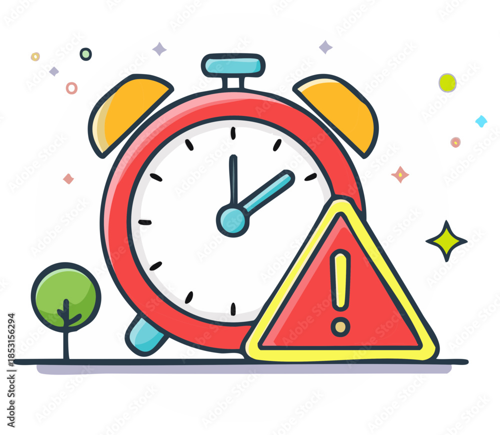 Obraz premium Deadline warning concept illustrated with a red alarm clock and exclamation sign