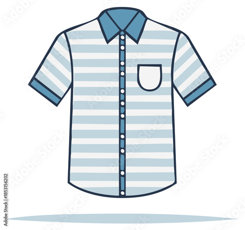 Striped Short Sleeve Shirt with Pocket Buttoned Down Casual Wear Fashion Garment