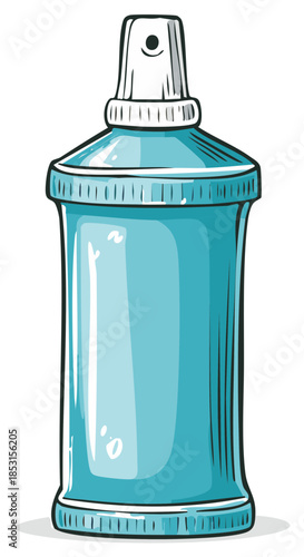 Blue Spray Bottle Cartoon Illustration with Aerosol Nozzle and White Cap