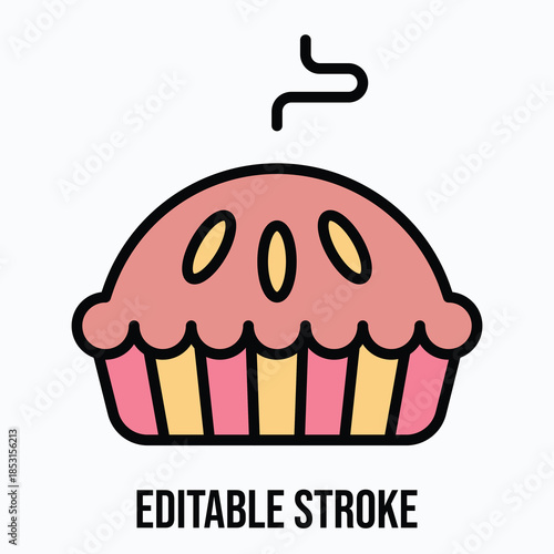 Chocolate Muffin Icon Isolated Vector Lineal Colour Style Icon, Editable Stroke