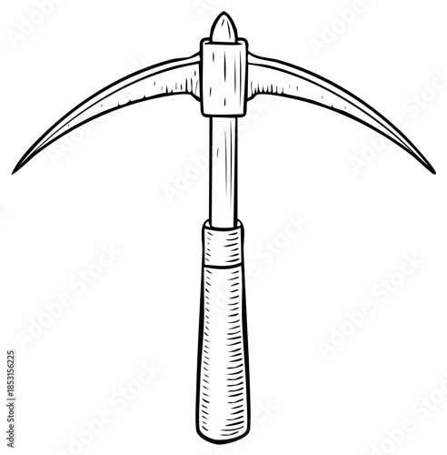 Striking industrial tool with a sharp point and a blade on a wooden handle